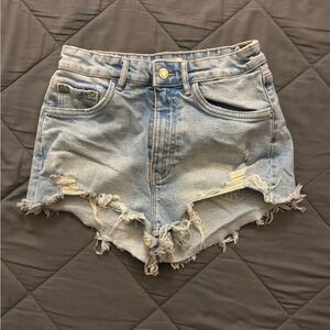 Zara Light Blue Distressed Jean Shorts